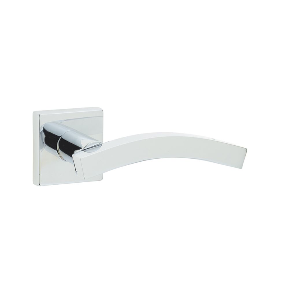 This is an image of a Frelan - Kubus Levers on Square Rose - Polished Chrome  that is availble to order from Trade Door Handles in Kendal.
