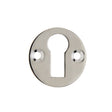This is an image of a Frelan - Round Open Escutcheon Standard Keyway - Polished Nickel  that is availble to order from Trade Door Handles in Kendal.