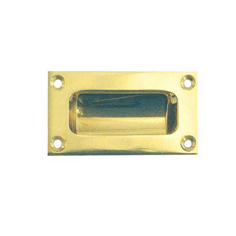 This is an image of a Frelan - 75x40mm Flush Pull - Polished Brass  that is availble to order from Trade Door Handles in Kendal.