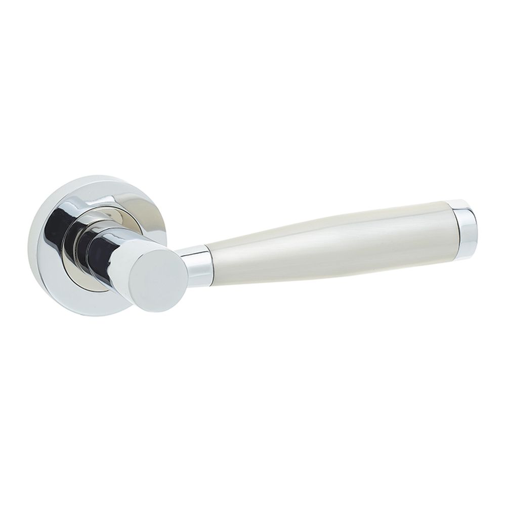 This is an image of a Frelan - Alexander Levers on Round Rose - Polished Chrome/Satin Nickel  that is availble to order from Trade Door Handles in Kendal.