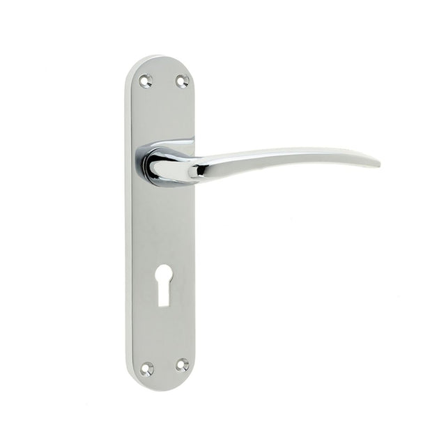This is an image of a Frelan - Gull Standard Lever Lock Handles on Backplates - Polished Chrome  that is availble to order from Trade Door Handles in Kendal.