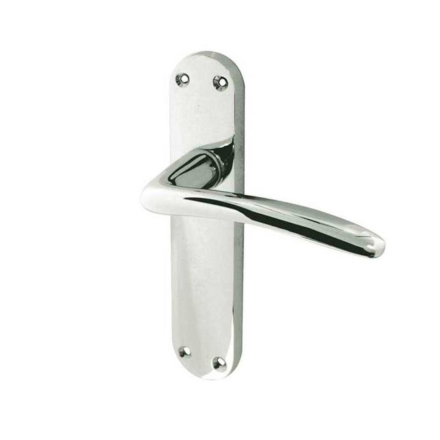 This is an image of a Frelan - Gull Lever Latch Handles on Backplates - Polished Chrome  that is availble to order from Trade Door Handles in Kendal.