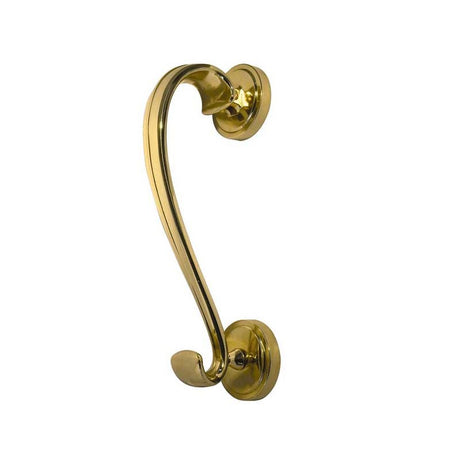 This is an image of a Frelan - Sloane Round Scroll Door Knocker - Polished Brass  that is availble to order from Trade Door Handles in Kendal.