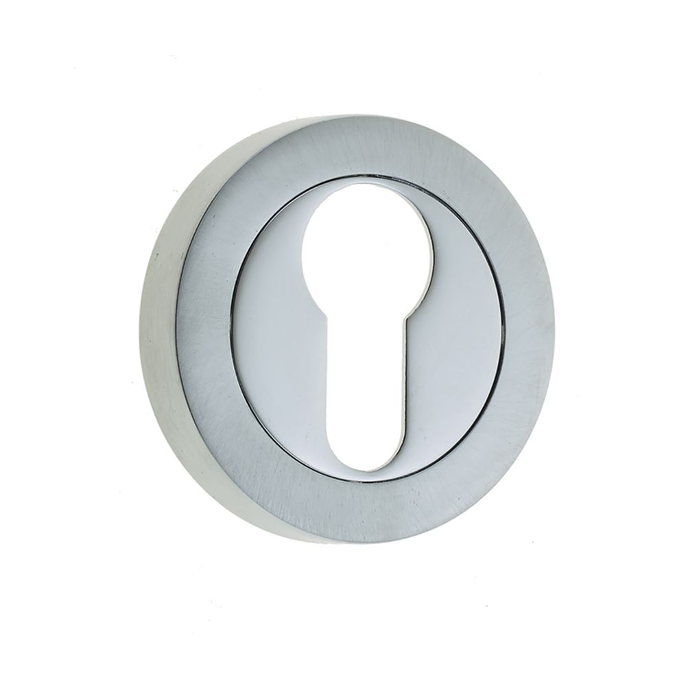 This is an image of a Frelan - Euro Profile Escutcheons - Polished Chrome/Satin Chrome  that is availble to order from Trade Door Handles in Kendal.