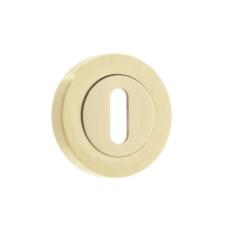 This is an image of a Frelan - Standard Key Profile Escutcheons - Satin Brass  that is availble to order from Trade Door Handles in Kendal.