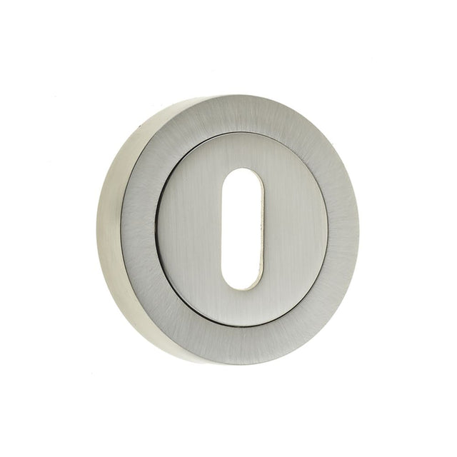 This is an image of a Frelan - Standard Key Profile Escutcheons - Satin Nickel  that is availble to order from Trade Door Handles in Kendal.