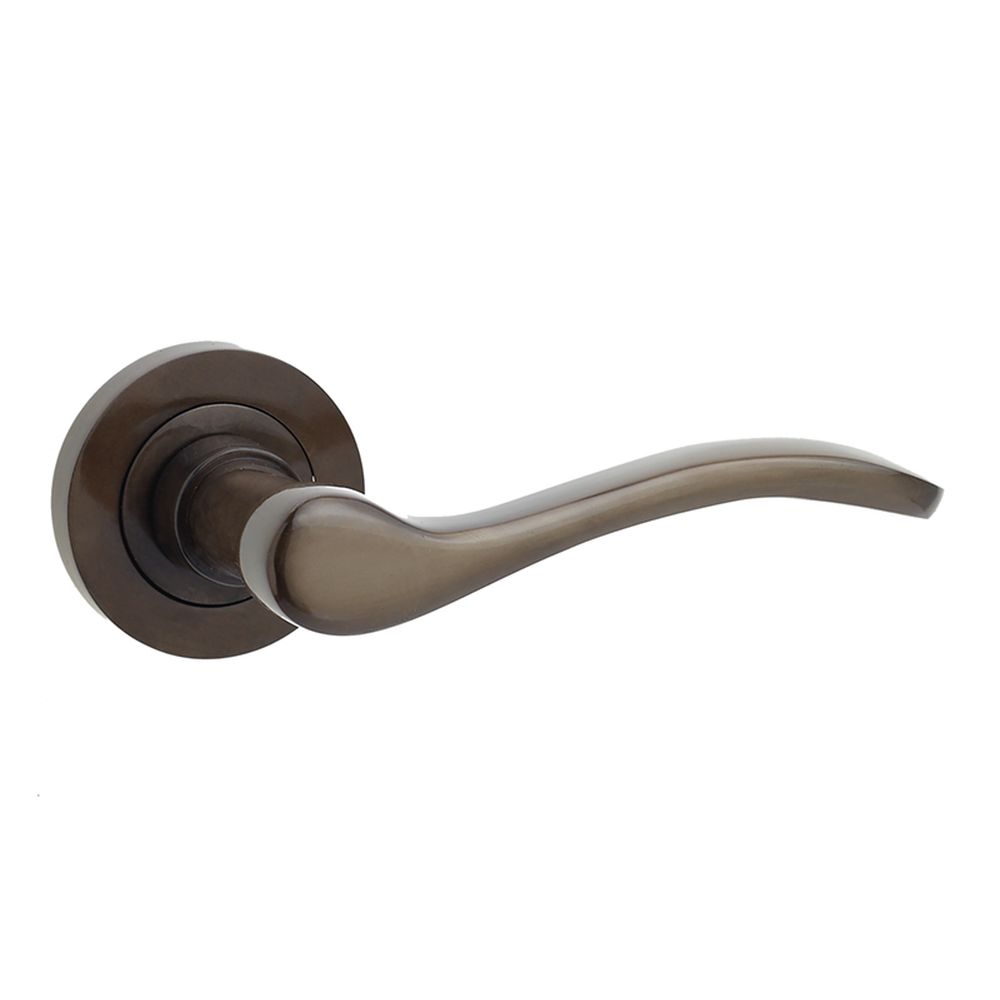 This is an image of a Frelan - Turin Levers on Round Rose - Dark Bronze  that is availble to order from Trade Door Handles in Kendal.