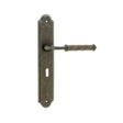 This is an image of a Frelan - Venezia  Lever Latch Handles on Backplate - Tin  that is availble to order from Trade Door Handles in Kendal.