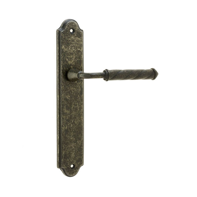 This is an image of a Frelan - Venezia Standard Lock Handles on Backplate - Tin  that is availble to order from Trade Door Handles in Kendal.