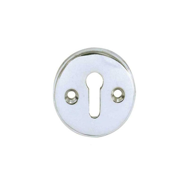 This is an image of a Frelan - 40mm Round Open standard Keyway Escutcheon - Polished Chrome  that is availble to order from Trade Door Handles in Kendal.