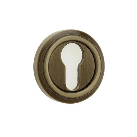 This is an image of a Frelan - Parisian Euro Profile Escutcheon - Antique Brass  that is availble to order from Trade Door Handles in Kendal.