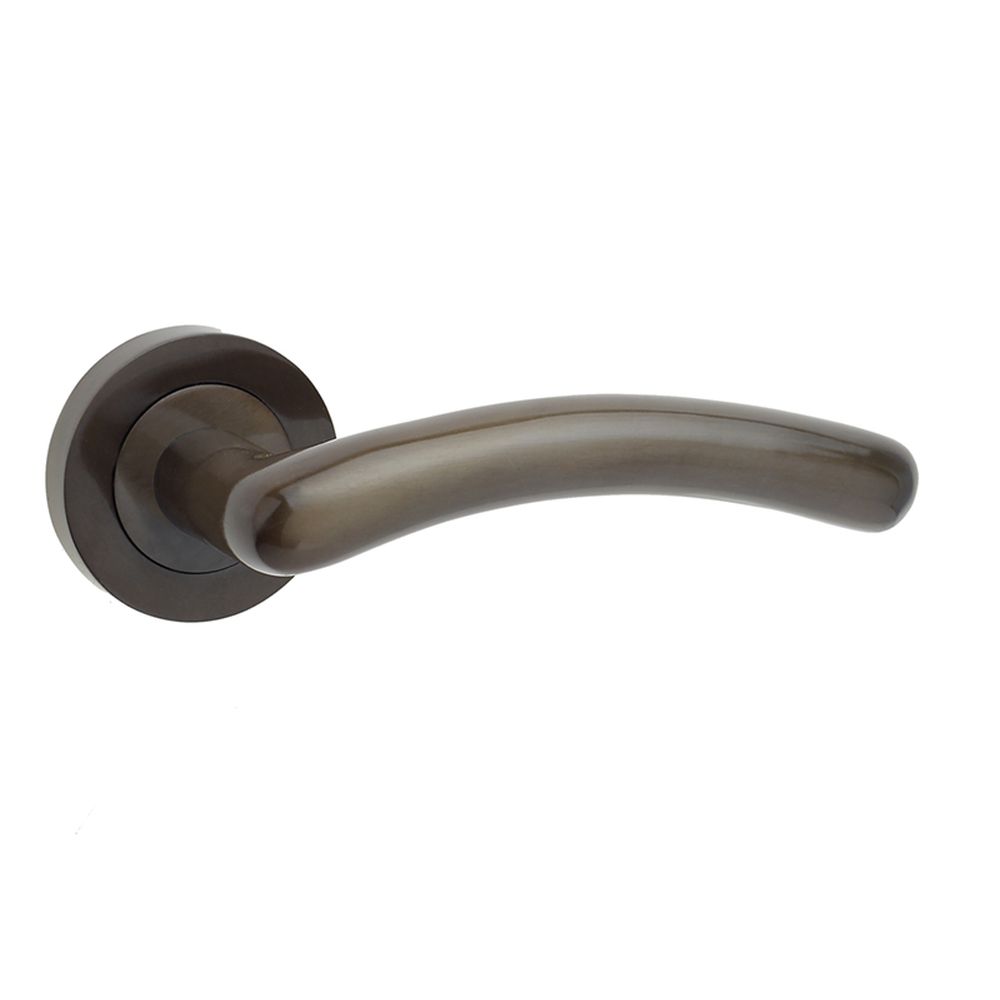 This is an image of a Frelan - Mailand Levers on Round Rose - Dark Bronze  that is availble to order from Trade Door Handles in Kendal.