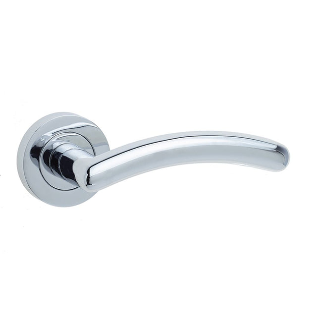 This is an image of a Frelan - Mailand Levers on Round Rose - Polished Chrome  that is availble to order from Trade Door Handles in Kendal.