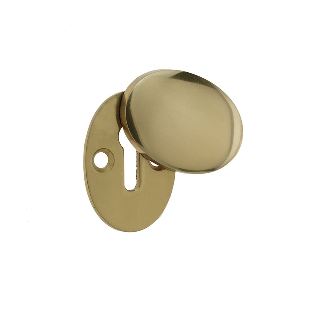 This is an image of a Frelan - 45mm Dia.PB Oval escutcheon   that is availble to order from Trade Door Handles in Kendal.