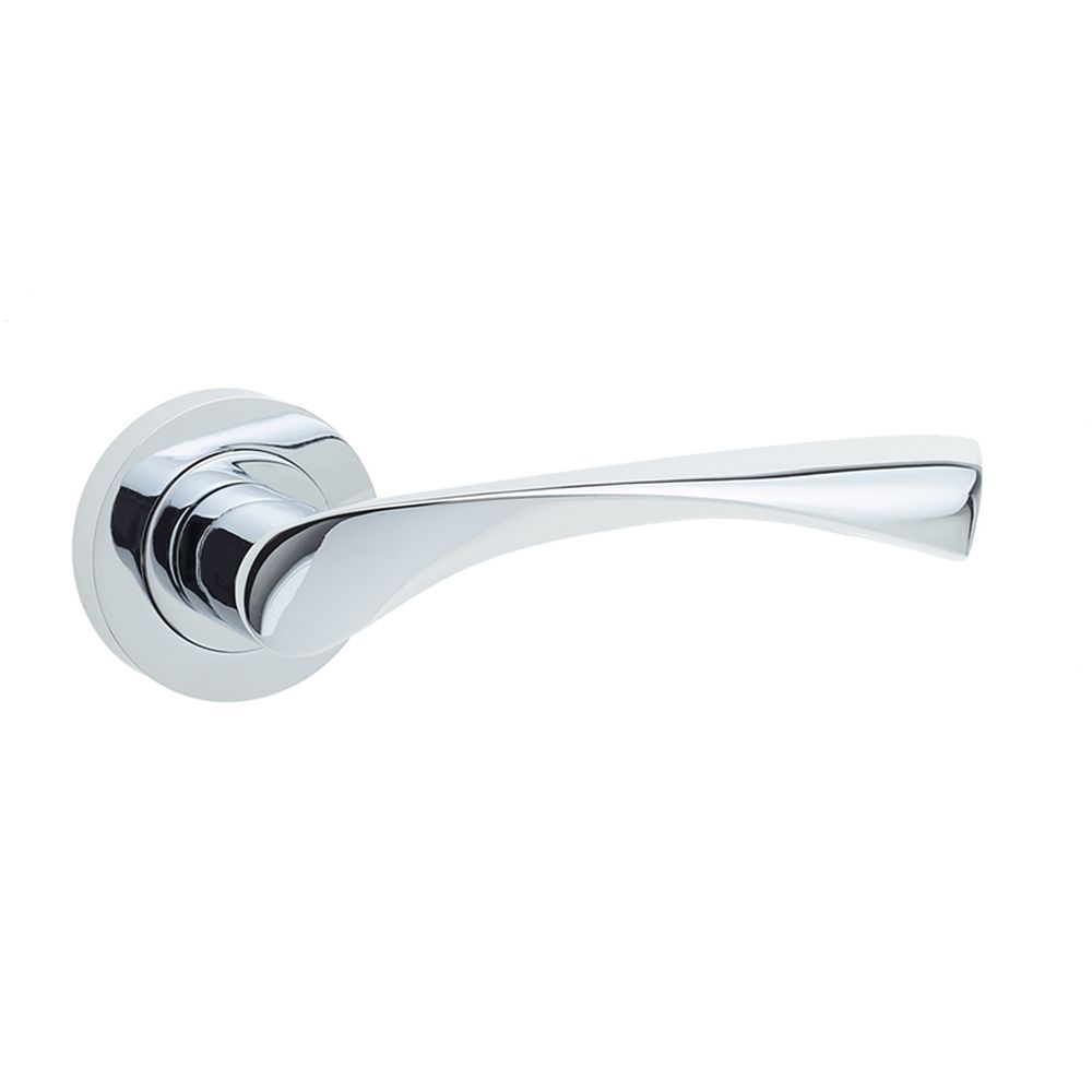 This is an image of a Frelan - Comet Levers on Round Rose - Polished Chrome  that is availble to order from Trade Door Handles in Kendal.