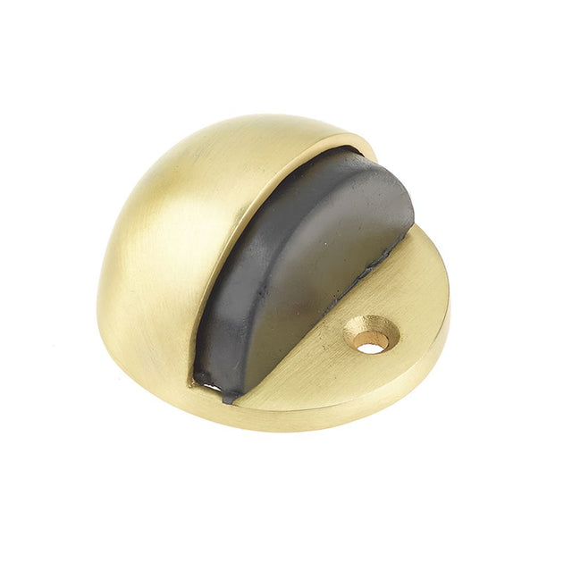 This is an image of a Frelan - Oval Floor Mounted Door Stop - Satin Brass  that is availble to order from Trade Door Handles in Kendal.