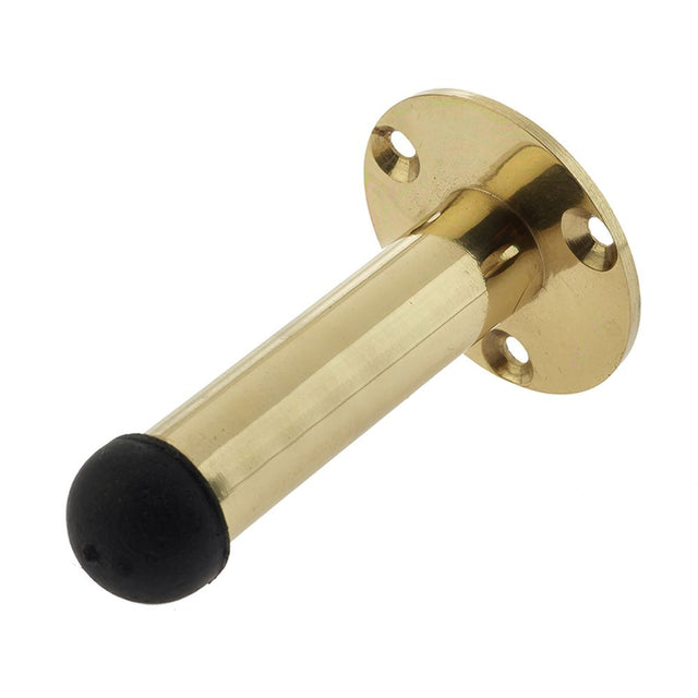 This is an image of a Frelan - 64mm Cylinder Wall Mounted Door Stop on Rose - Polished Brass  that is availble to order from Trade Door Handles in Kendal.