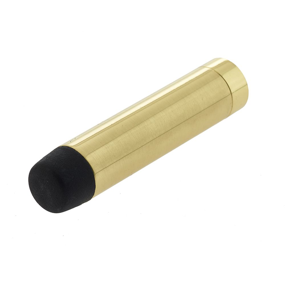 This is an image of a Frelan - 102mm Cylinder Wall Mounted Door Stop without Rose - Polished Brass  that is availble to order from Trade Door Handles in Kendal.