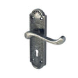 This is an image of a Frelan - Turnberry Standard Lever Lock Handles on Backplate - Pewter  that is availble to order from Trade Door Handles in Kendal.