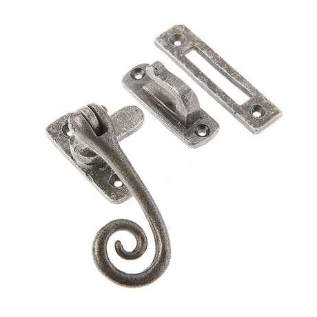 This is an image of a Frelan - Valley Forge Curly Tail Casement Fastener - Pewter  that is availble to order from Trade Door Handles in Kendal.