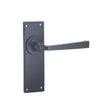This is an image of a Frelan - Valley Forge Lever Latch Handles on Backplate - Black  that is availble to order from Trade Door Handles in Kendal.