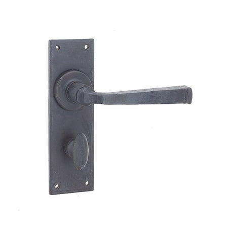 This is an image of a Frelan - Valley Forge Bathroom Lock Handles on Backplate - Beeswax  that is availble to order from Trade Door Handles in Kendal.