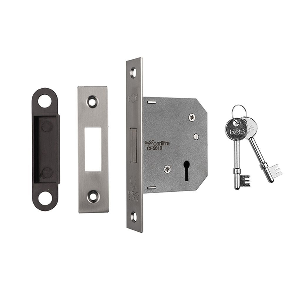 This is an image of a Eurospec - Lever Deadlock 64mm - Satin Nickel that is availble to order from Trade Door Handles in Kendal.