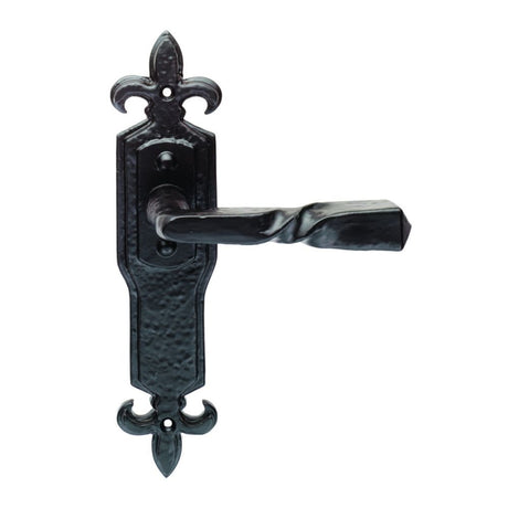 This is an image of a Ludlow - Barley Twist Lever on Gothic Latch Backplate - Black Antique that is availble to order from Trade Door Handles in Kendal.
