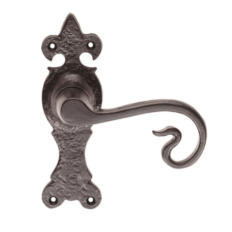 This is an image of a Ludlow - Curly Tail Lever on Latch Backplate - Black Antique that is availble to order from Trade Door Handles in Kendal.