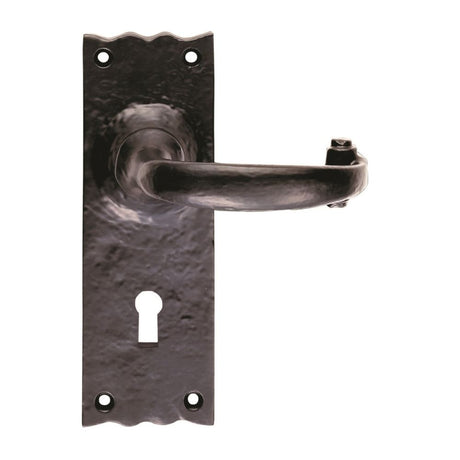 This is an image of a Ludlow - Traditional Lever on Lock Backplate - Black Antique that is availble to order from Trade Door Handles in Kendal.