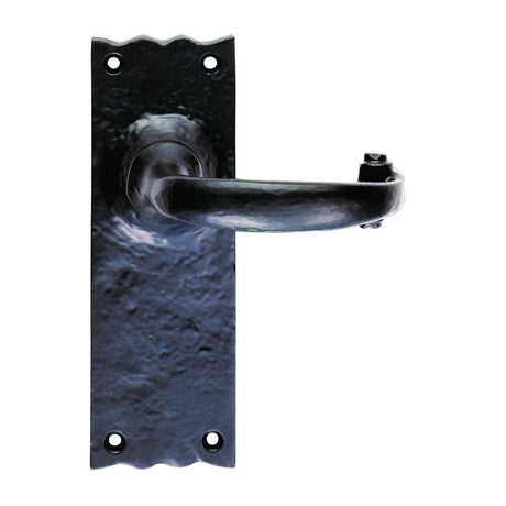 This is an image of a Ludlow - Traditional Lever on Latch Backplate - Black Antique that is availble to order from Trade Door Handles in Kendal.