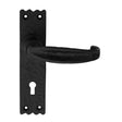 This is an image of a Ludlow - Slimline V Lever on Lock Backplate - Black Antique that is availble to order from Trade Door Handles in Kendal.