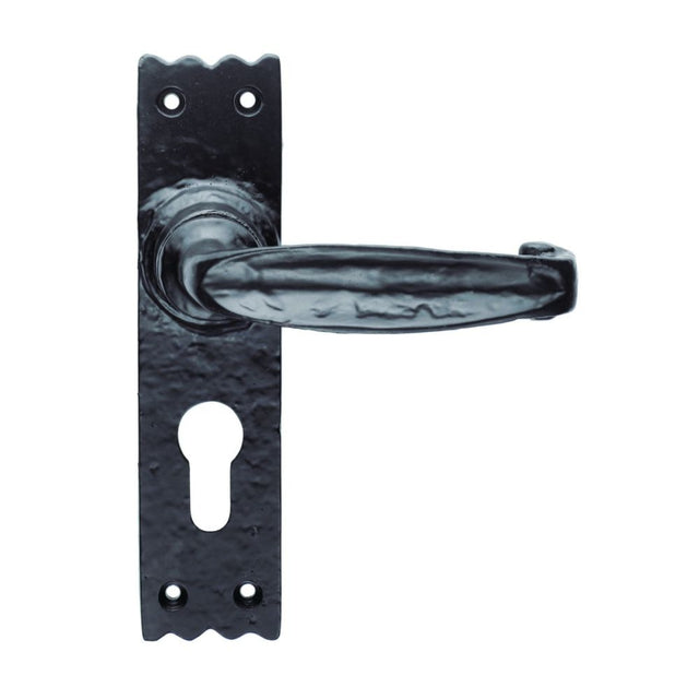 This is an image of a Ludlow - Slimline V Lever on Euro Lock Backplate - Black Antique that is availble to order from Trade Door Handles in Kendal.