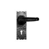 This is an image of a Ludlow - Traditional V Lever on Lock Backplate - Black Antique that is availble to order from Trade Door Handles in Kendal.