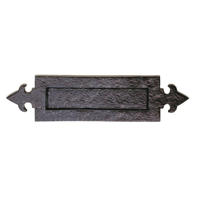 This is an image of a Ludlow - Fleur de Lys Letter plate - Black Antique that is availble to order from Trade Door Handles in Kendal.