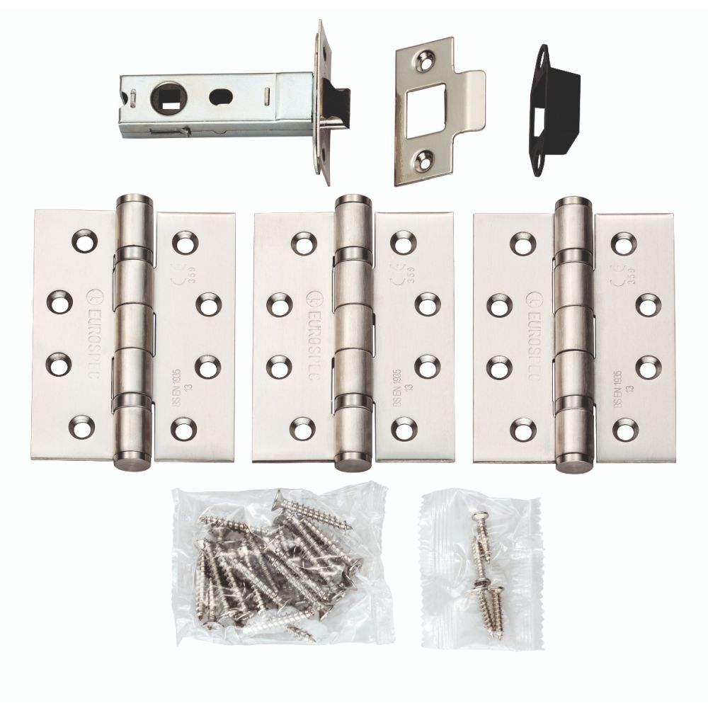 This is an image of a Carlisle Brass - Hinge & Latch Pack - Satin Stainless Steel that is availble to order from Trade Door Handles in Kendal.