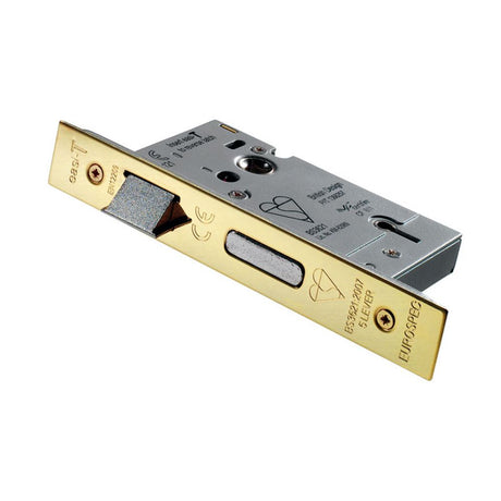 This is an image of a Eurospec - Easi T 5 Lever BS Sashlock 64mm - PVD that is availble to order from Trade Door Handles in Kendal.