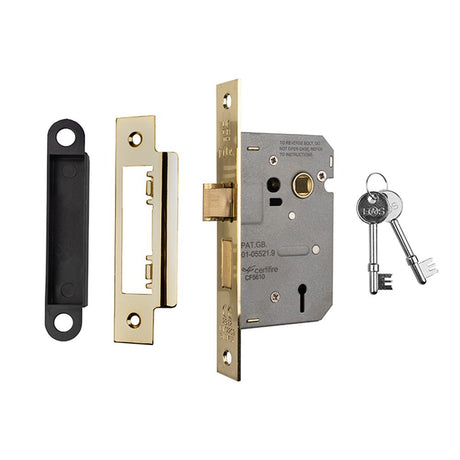 This is an image of a Eurospec - Contract 3 Lever Sashlock 64mm - Electro Brassed that is availble to order from Trade Door Handles in Kendal.