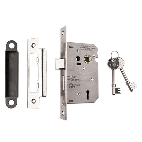 This is an image of a Eurospec - Contract 3 Lever Sashlock 64mm - Nickel Plate that is availble to order from Trade Door Handles in Kendal.