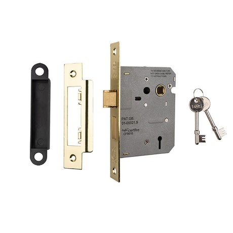 This is an image of a Eurospec - Contract 3 Lever Sashlock 76mm - Electro Brassed that is availble to order from Trade Door Handles in Kendal.