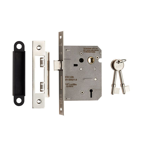 This is an image of a Eurospec - Contract 3 Lever Sashlock 76mm - Nickel Plate that is availble to order from Trade Door Handles in Kendal.