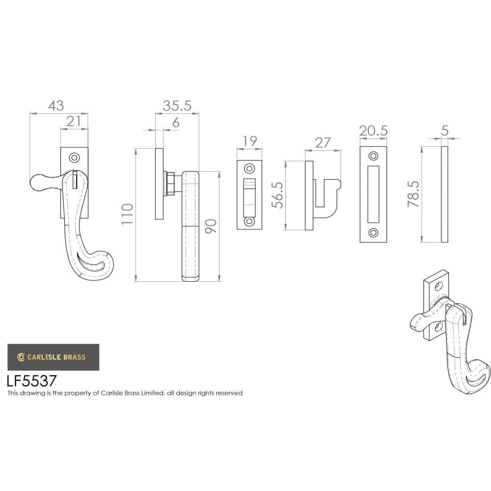 Ludlow Foundries Window Furniture Antique Black / No / Mortice & Hook Place Ludlow - Casement Fastener - Black Antique