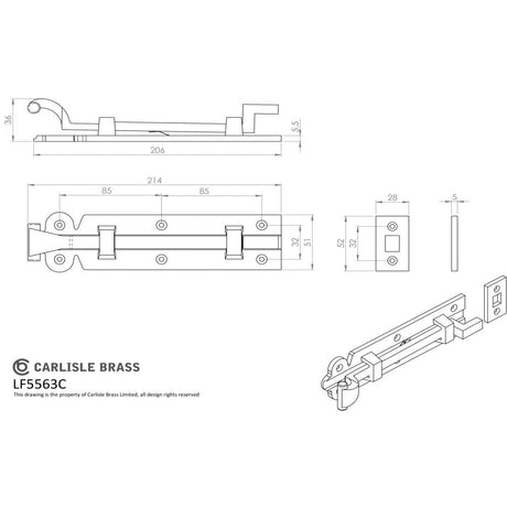 Ludlow Foundries Accessories Antique Black / Window & Door Bolts Ludlow - Cranked Door Bolt 214mm - Black Antique