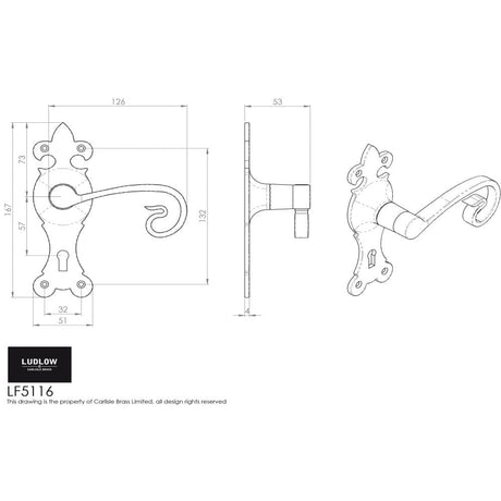 Ludlow Foundries Door Furniture Antique Black / Std. Lock Handles Ludlow - Curly Tail Lever on Lock Backplate - Black Antique