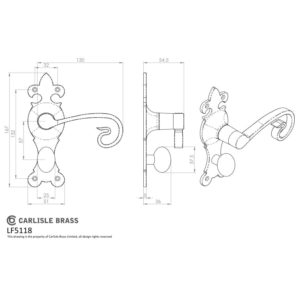 Ludlow Foundries Door Furniture Antique Black / Bathroom Lock Handles Ludlow - Curly Tail Lever on WC Backplate - Black Antique
