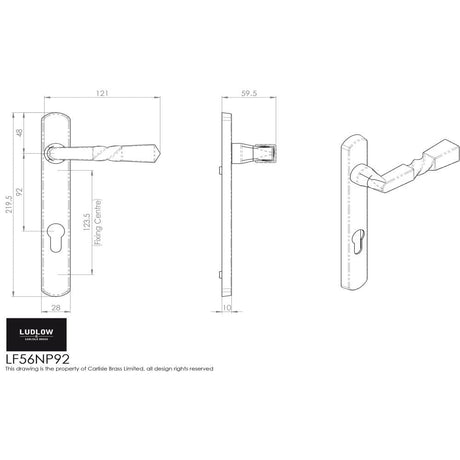 Ludlow Foundries Door Furniture Antique Black / Multi Point Lock Set / 92mm c/c Ludlow - Narrow Plate - Straight Lever Furniture 92mm c/c - Black Antique