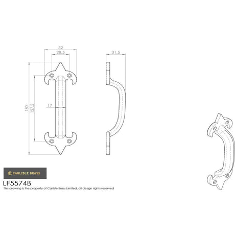 Ludlow Foundries Door Furniture Antique Black / Pull Handles (Face Fix) Ludlow - Pull Handle 178mm - Black Antique