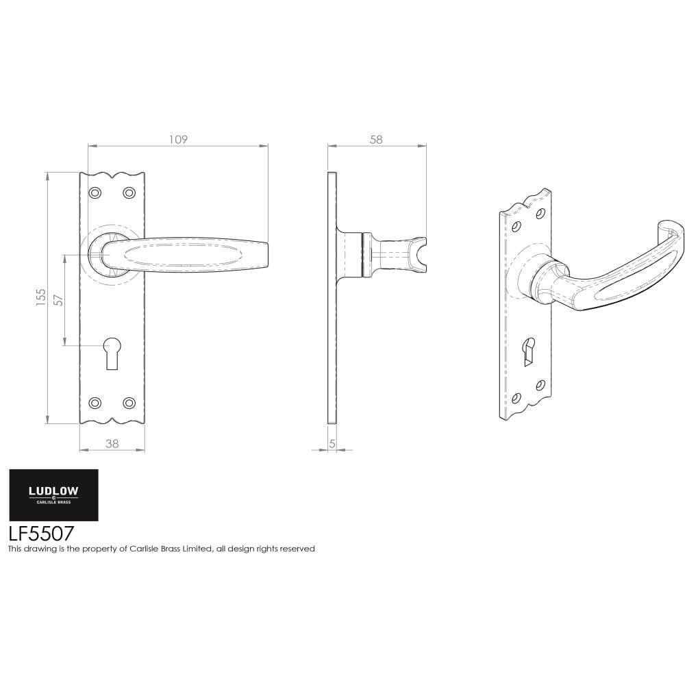 Ludlow Foundries Door Furniture Antique Black / Std. Lock Handles Ludlow - Slimline V Lever on Lock Backplate - Black Antique
