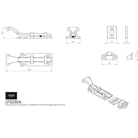 Ludlow Foundries Accessories Antique Black / Window & Door Bolts Ludlow - Straight Door Bolt 108mm - Black Antique