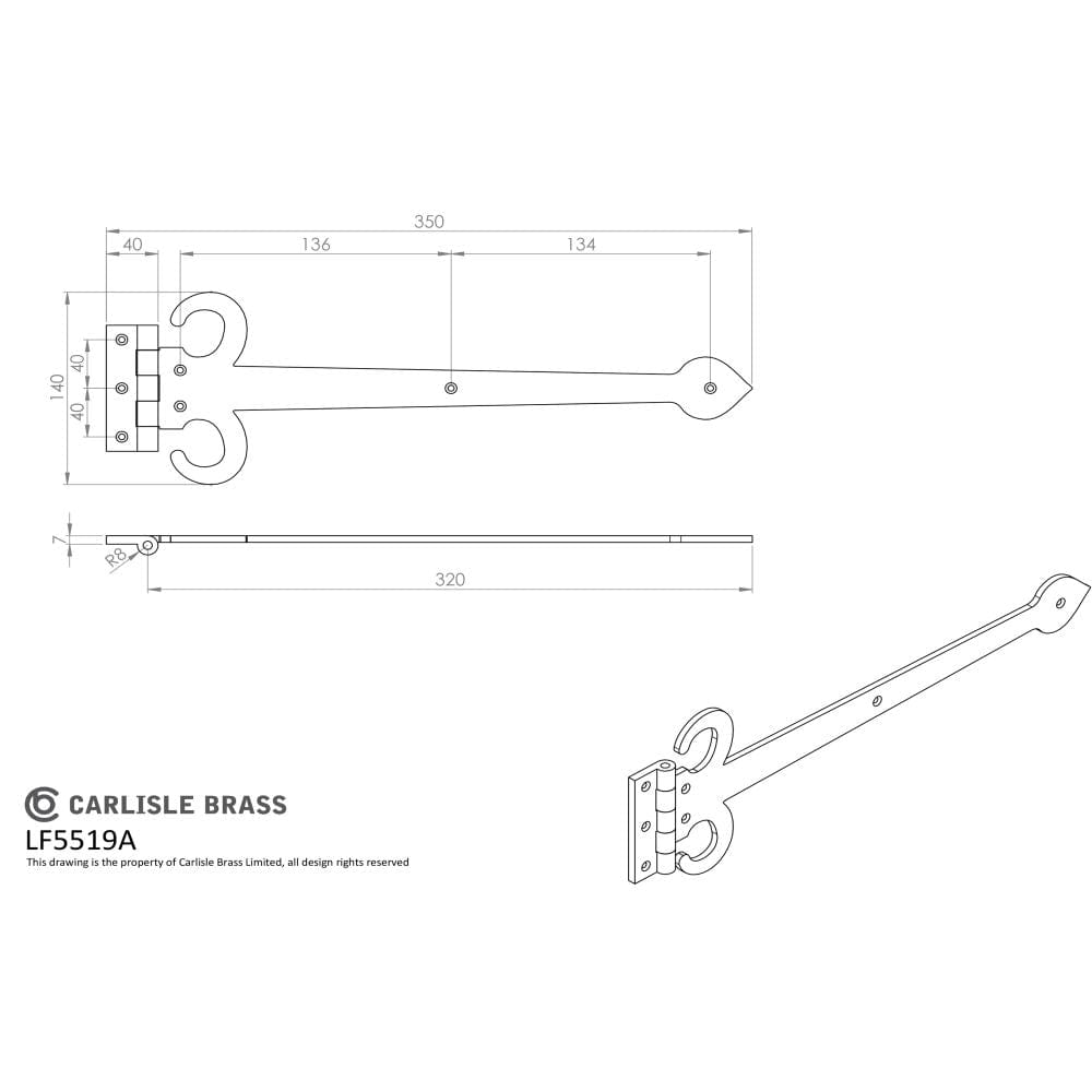 Ludlow Foundries Hinges Antique Black / Tee Hinges / 14" (355mm) Ludlow - Sword Hinge 348mm - Black Antique